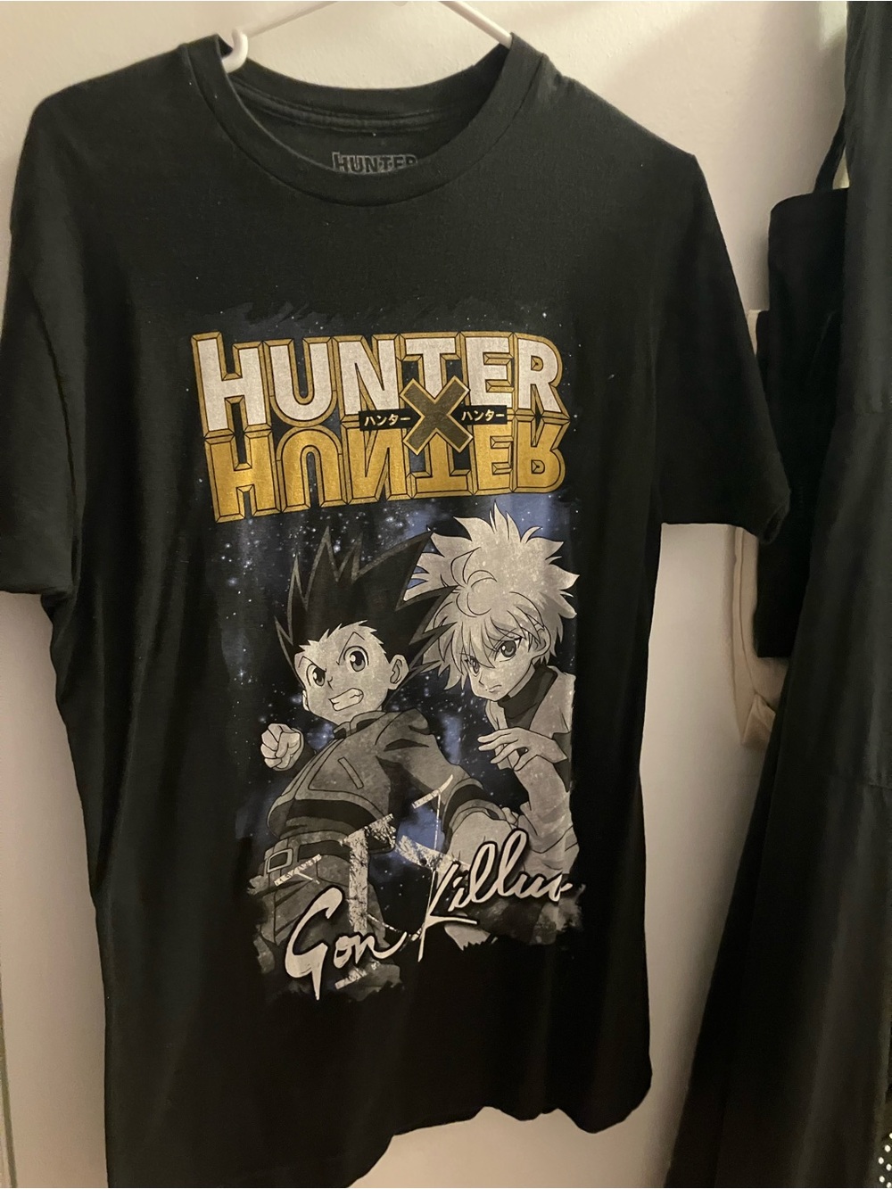 Hunter Black Graphic Anime Tee with Gold Logo